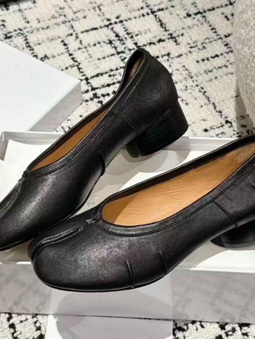 Classic Black Split-Toe Low Heel Pumps for Women